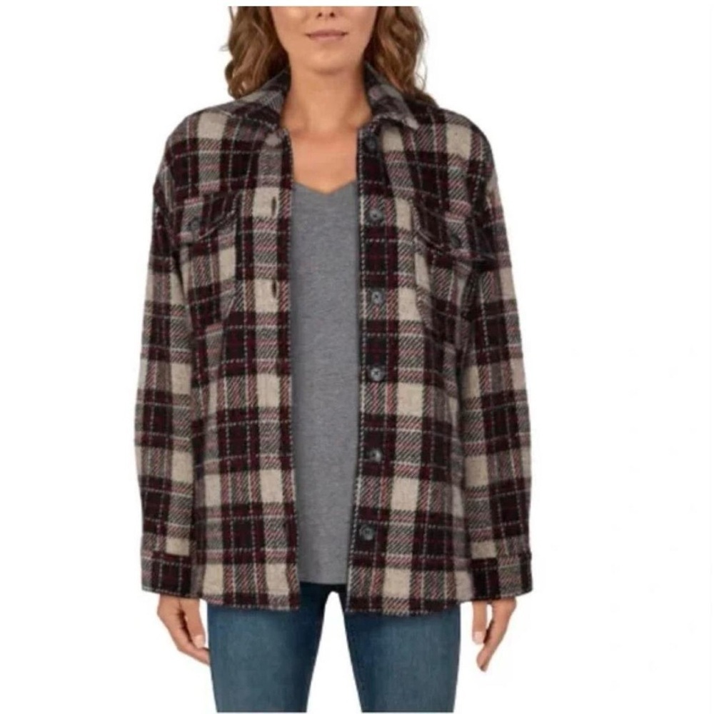 Natural Reflections Red and Black Plaid Jacket - Picture 1 of 5